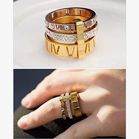 NWT Stainless Steel Roman Numeral Ring 3 in 1 Spinner Rings - Picture 7 of 7